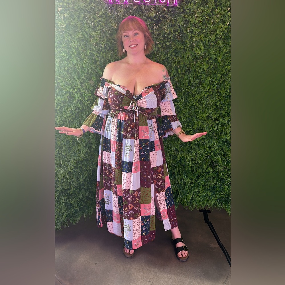 ELOQUII Patchwork Maxi Ruffled Sundress